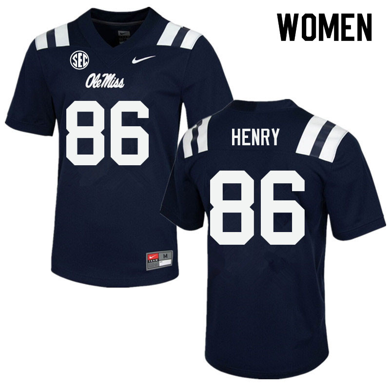 Women #86 JJ Henry Ole Miss Rebels College Football Jerseys Sale-Navy